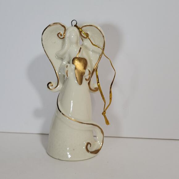 Ceramic Angel with Heart Bell Christmas Ornament - Picture 1 of 4